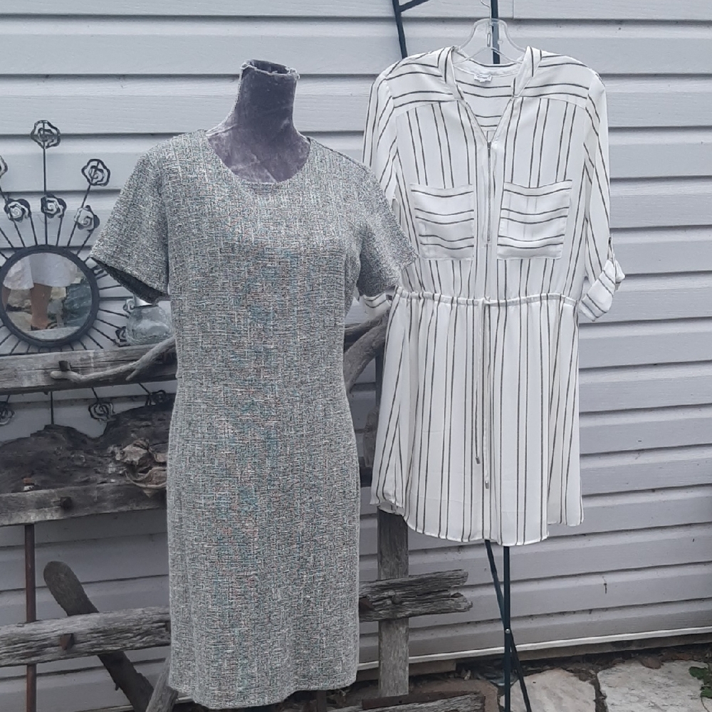 2 DRESS BDL🍌Banana Republic Gray/Green Tweed Sz12➕👄KismetStriped Gray/GreenSzL - Picture 3 of 13